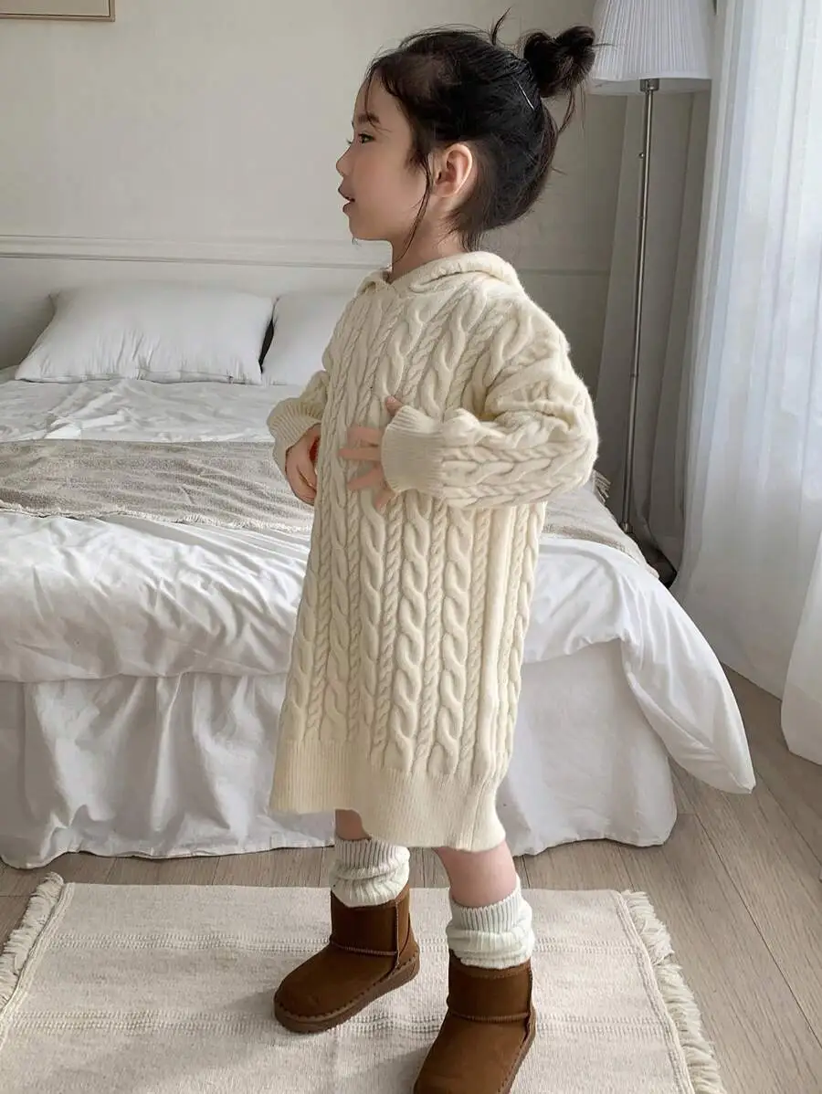 【100-130cm】女の子 フード付き セーター ワンピース