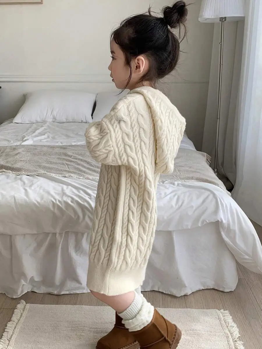 【100-130cm】女の子 フード付き セーター ワンピース