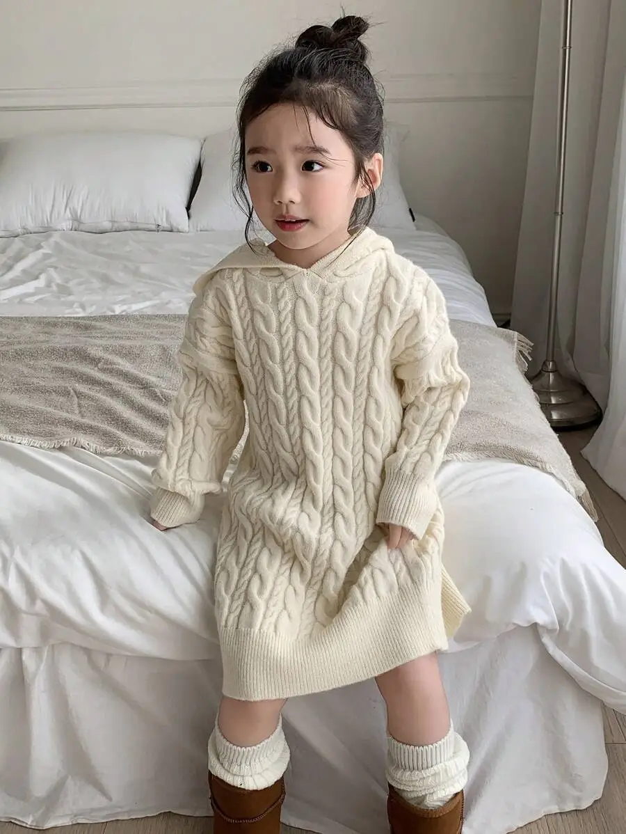 【100-130cm】女の子 フード付き セーター ワンピース