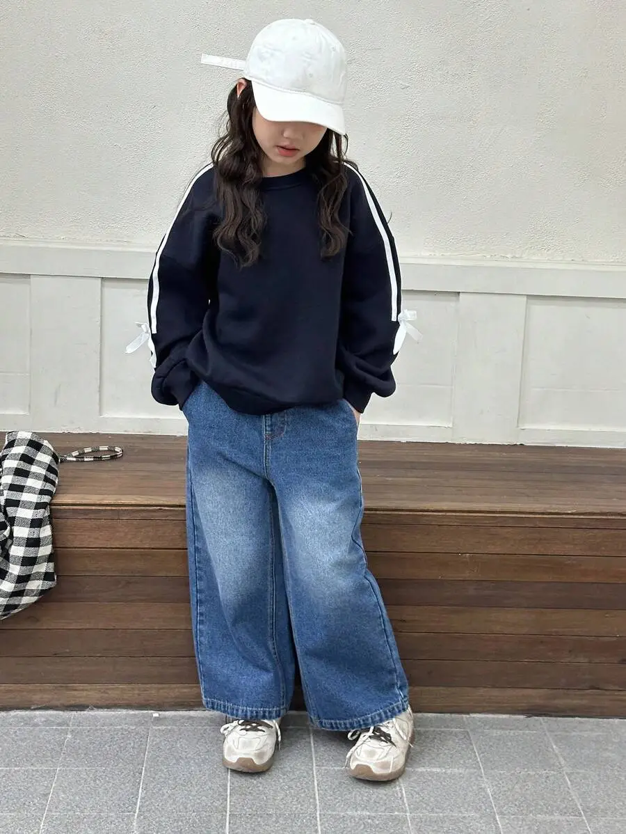 【120-160cm】ガールズ クルーネックスウェットシャツ トレーナー