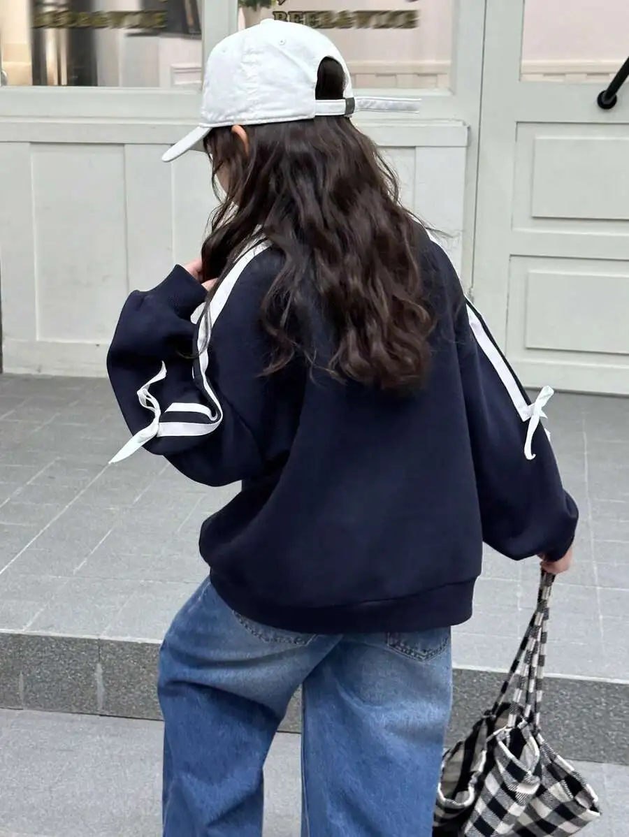 【120-160cm】ガールズ クルーネックスウェットシャツ トレーナー