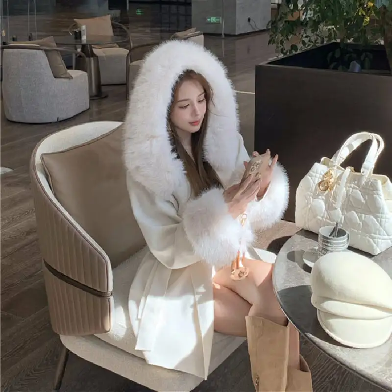 アウター フード付きコート モード トレンド ライトベージュ ブラック