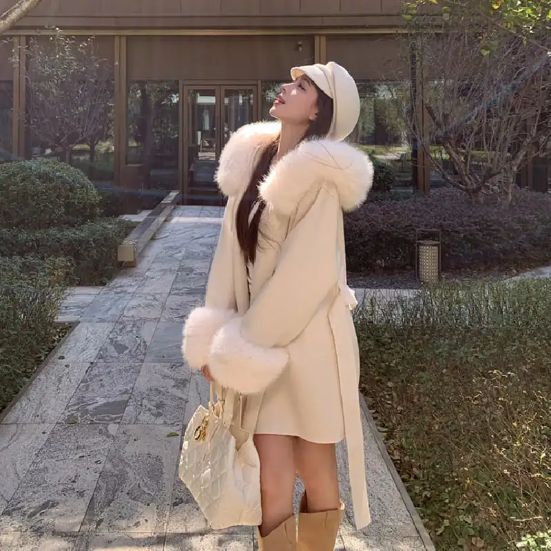 アウター フード付きコート モード トレンド ライトベージュ ブラック