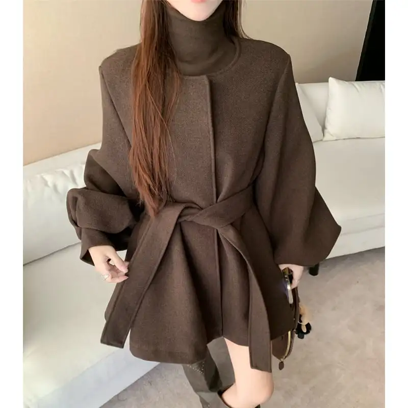 アウター コート レトロモード ランタンスリーブ ゆったり コーヒー色