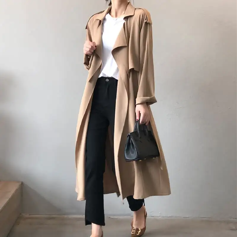 アウター トレンチコート クラシック 無地 ライトブラウン ブラック