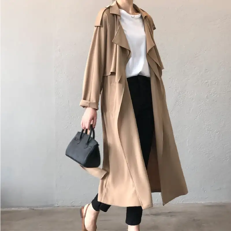 アウター トレンチコート クラシック 無地 ライトブラウン ブラック