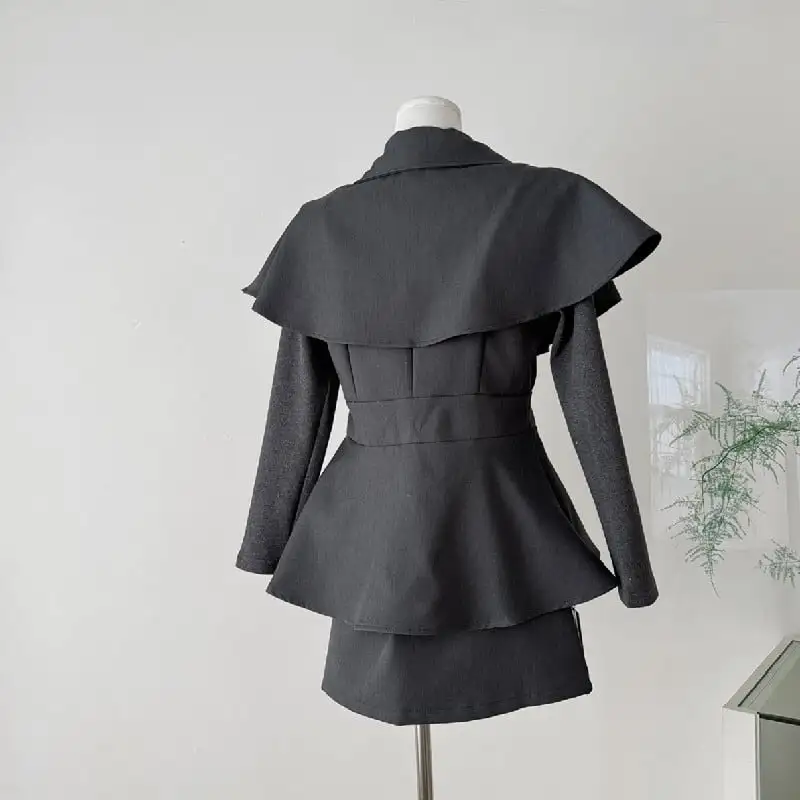 2点セットアップ ケープ風トップス+スカート お姫様風スタイル グレー