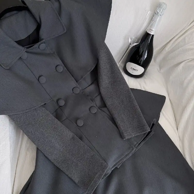 2点セットアップ ケープ風トップス+スカート お姫様風スタイル グレー