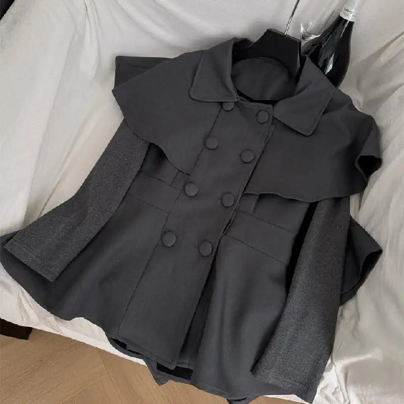 2点セットアップ ケープ風トップス+スカート お姫様風スタイル グレー