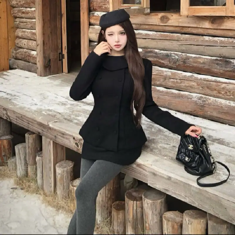 大人可愛い お姫様風 セットアップ ダブルブレスト ジャケット＋スカート ブラック