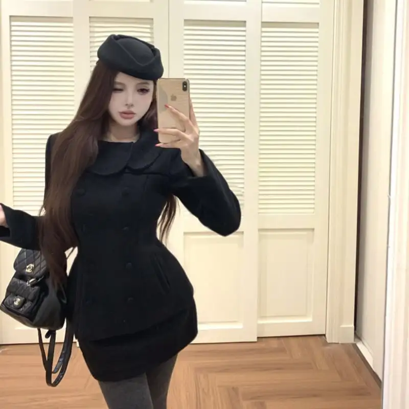 大人可愛い お姫様風 セットアップ ダブルブレスト ジャケット＋スカート ブラック