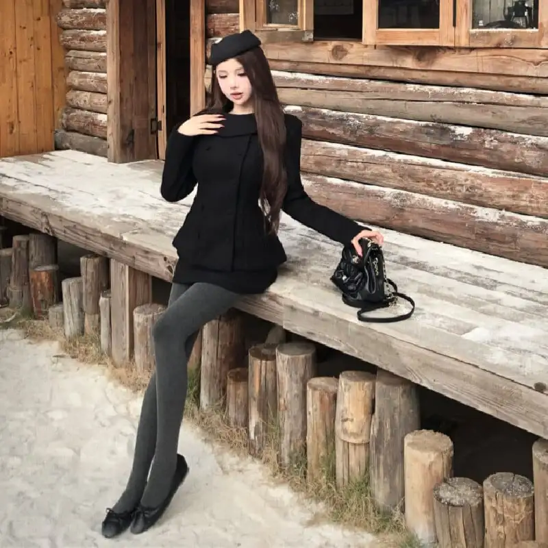 大人可愛い お姫様風 セットアップ ダブルブレスト ジャケット＋スカート ブラック