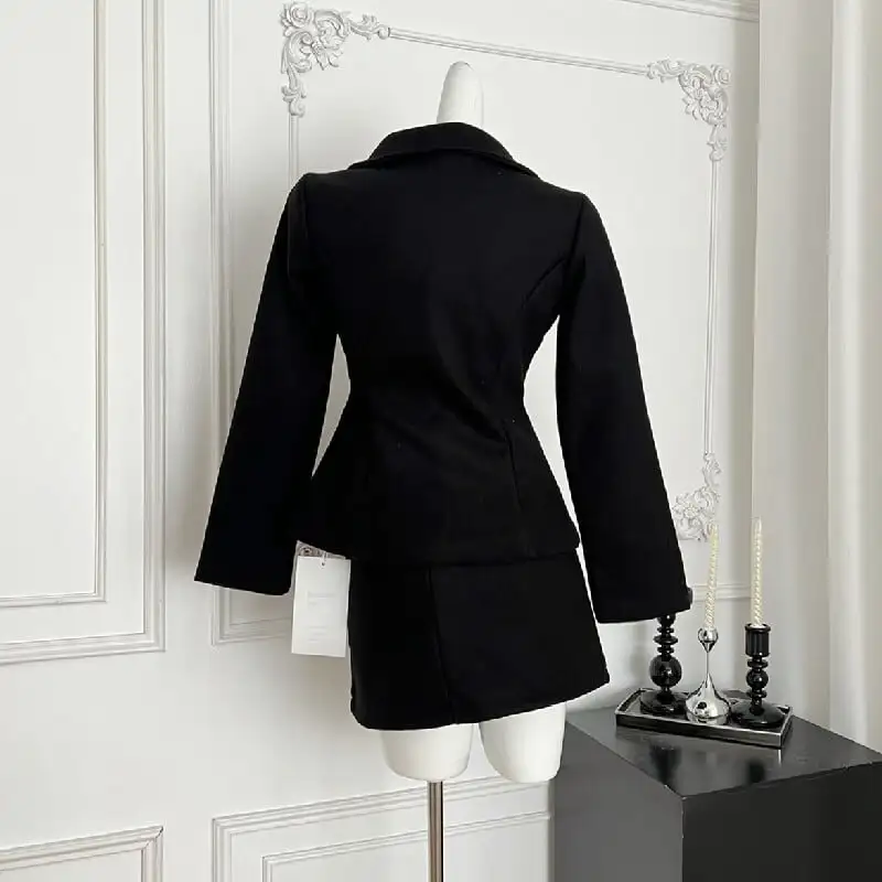 大人可愛い お姫様風 セットアップ ダブルブレスト ジャケット＋スカート ブラック