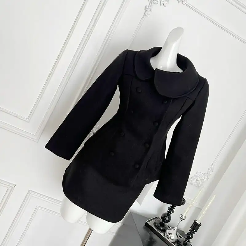 大人可愛い お姫様風 セットアップ ダブルブレスト ジャケット＋スカート ブラック