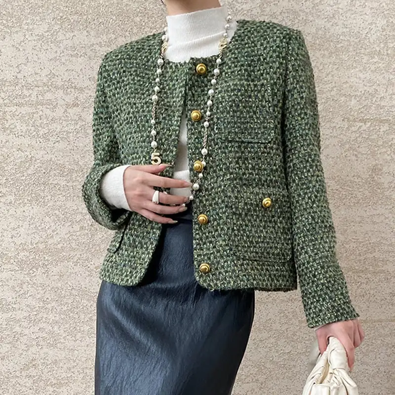 アウター ジャケット 通勤 長袖 シングルブレスト グリーン