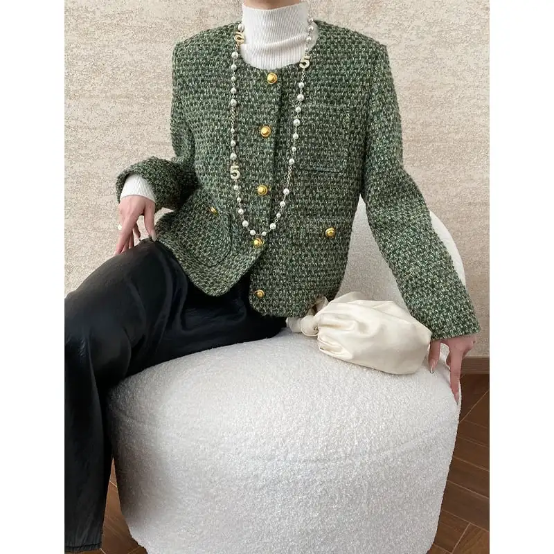 アウター ジャケット 通勤 長袖 シングルブレスト グリーン