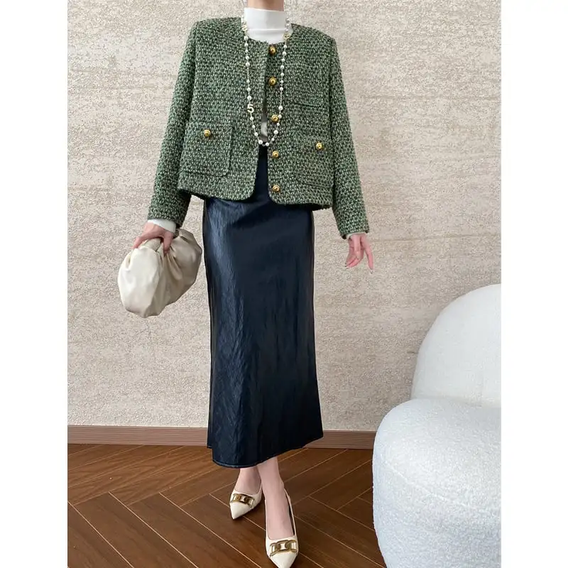 アウター ジャケット 通勤 長袖 シングルブレスト グリーン