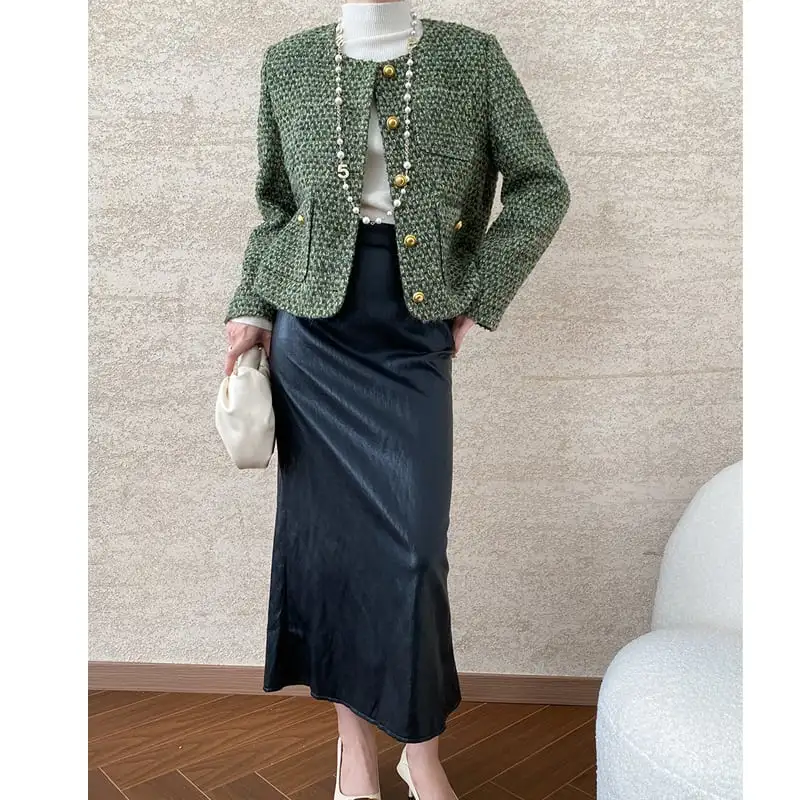 アウター ジャケット 通勤 長袖 シングルブレスト グリーン