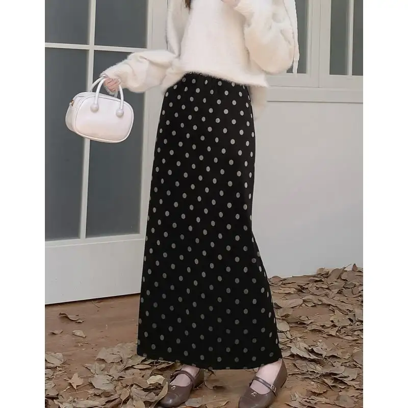 ボトムス スカート ベルベット ドット柄 バックスリット ブラック