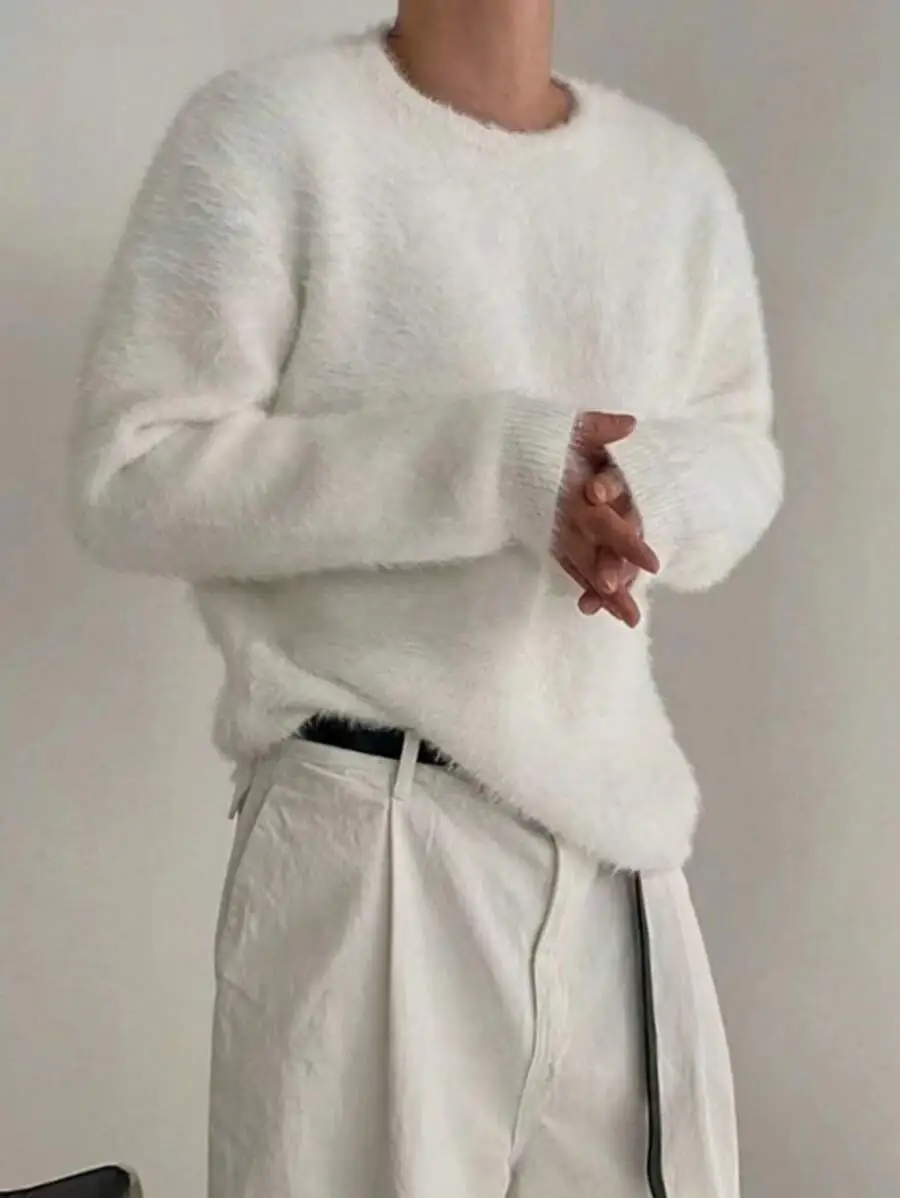 セーター リラックス ニット オーバーサイズ カジュアル 無地 柔らかい ラウンドネック プルオーバー セーター