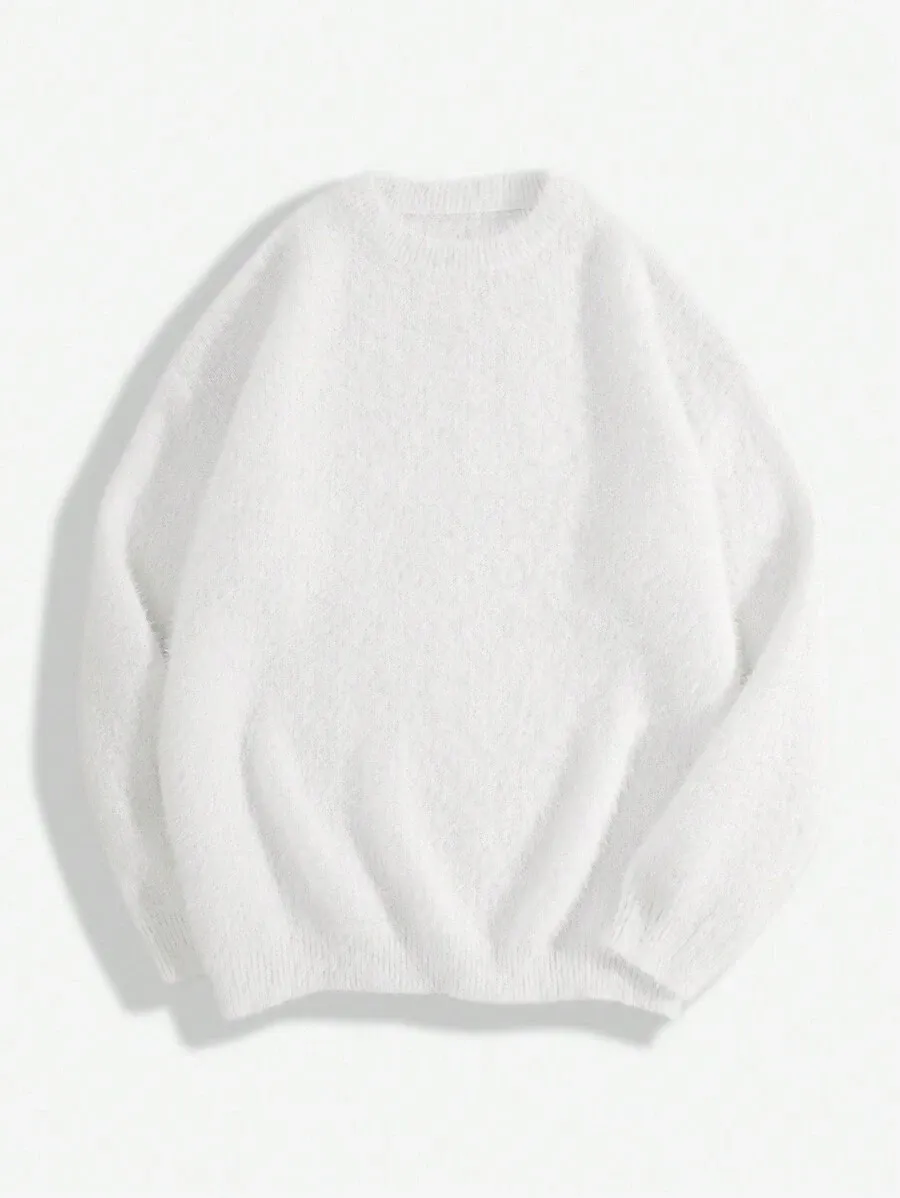 セーター リラックス ニット オーバーサイズ カジュアル 無地 柔らかい ラウンドネック プルオーバー セーター