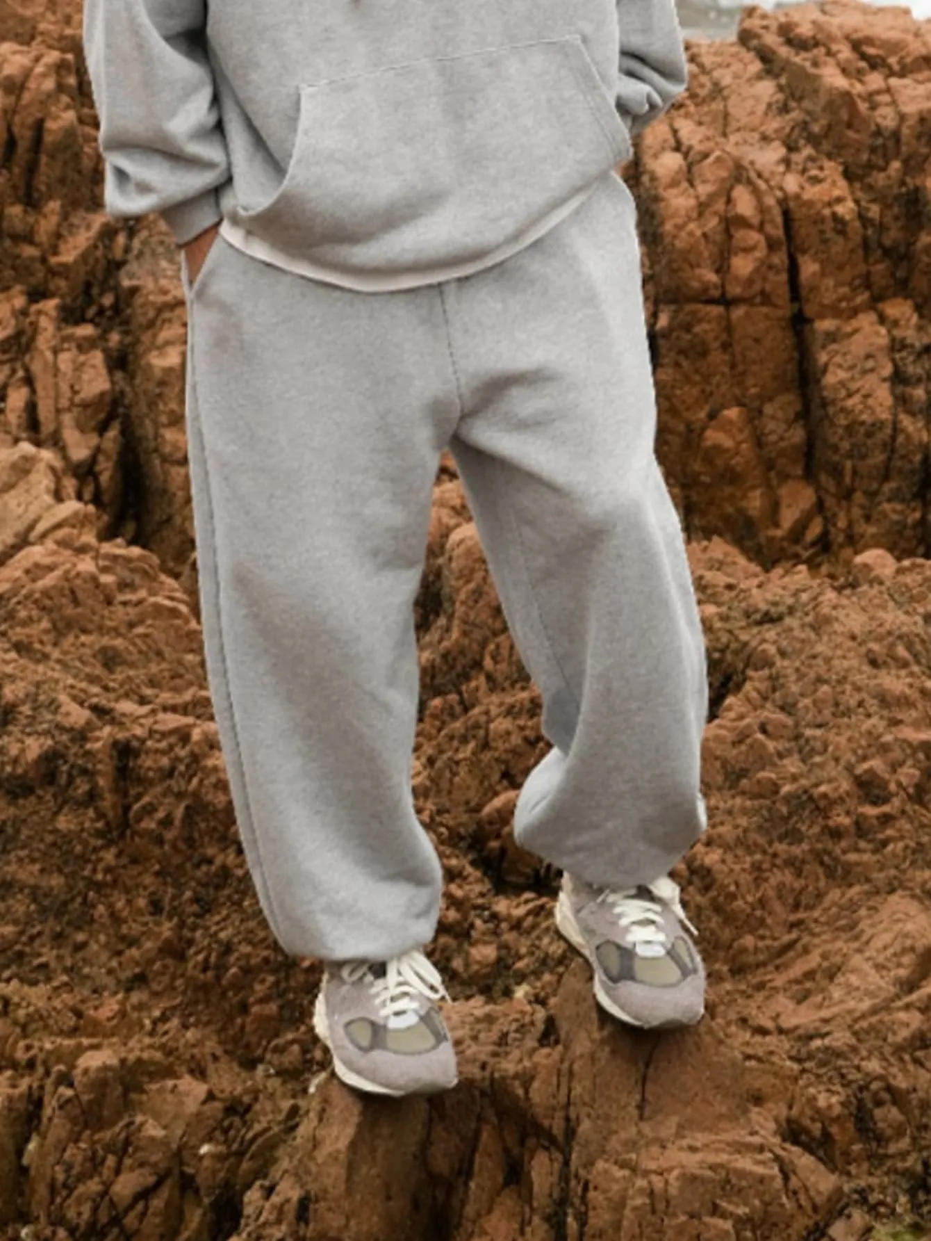 ルーズフィット 無地  ウエスト ゆとり ジョガーパンツ  ロング スウェットパンツ