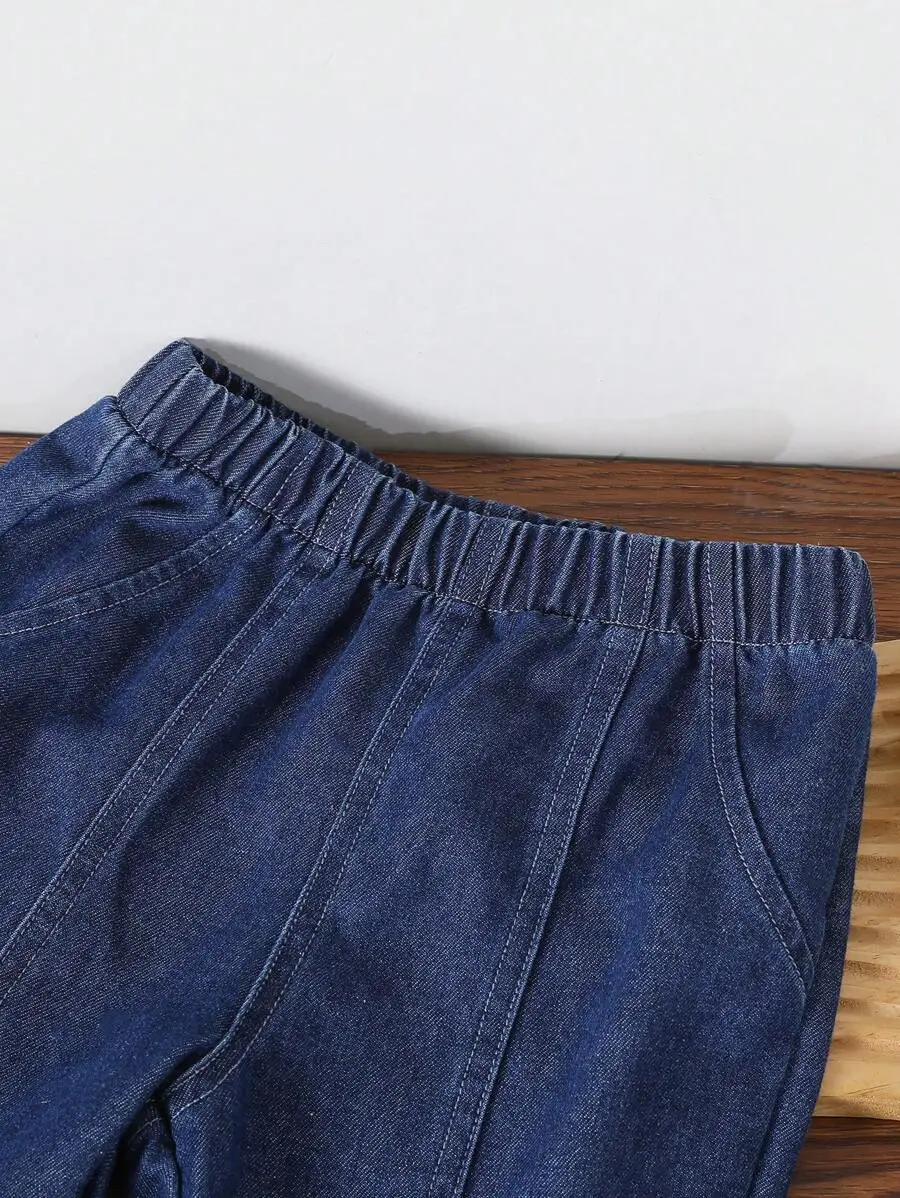 ファッション フェイクパール リボン デニム フレアジーンズ