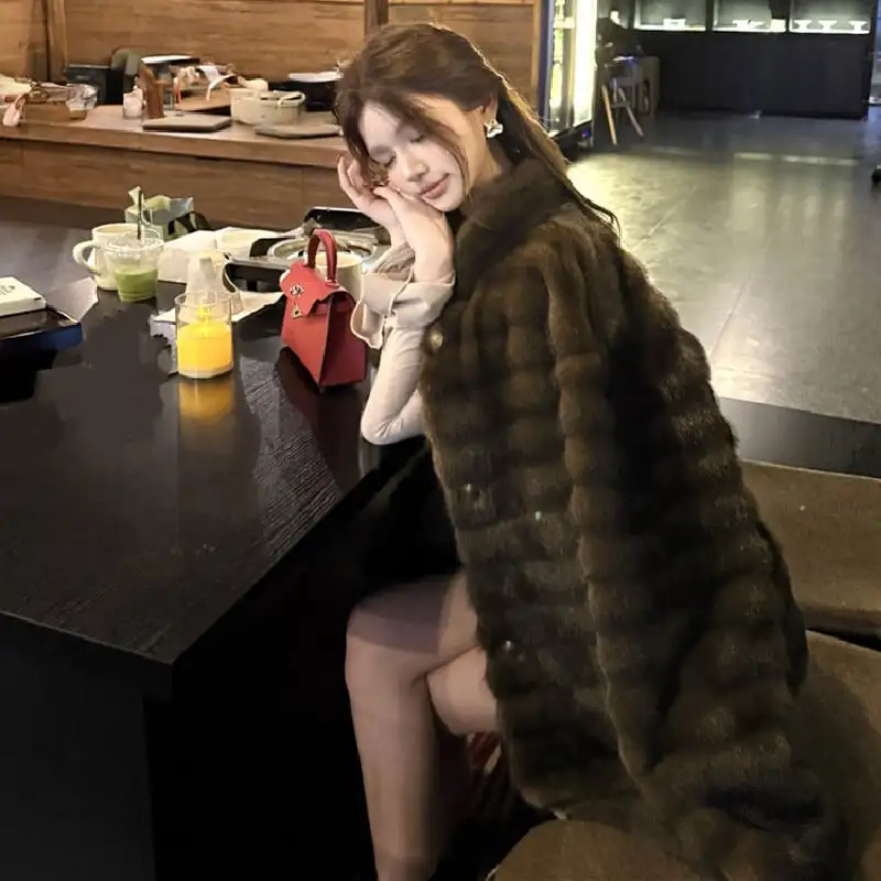 アウター 2色展開 フェイクファー ジャケット スタンドカラーデザイン コーヒー色 ベージュ