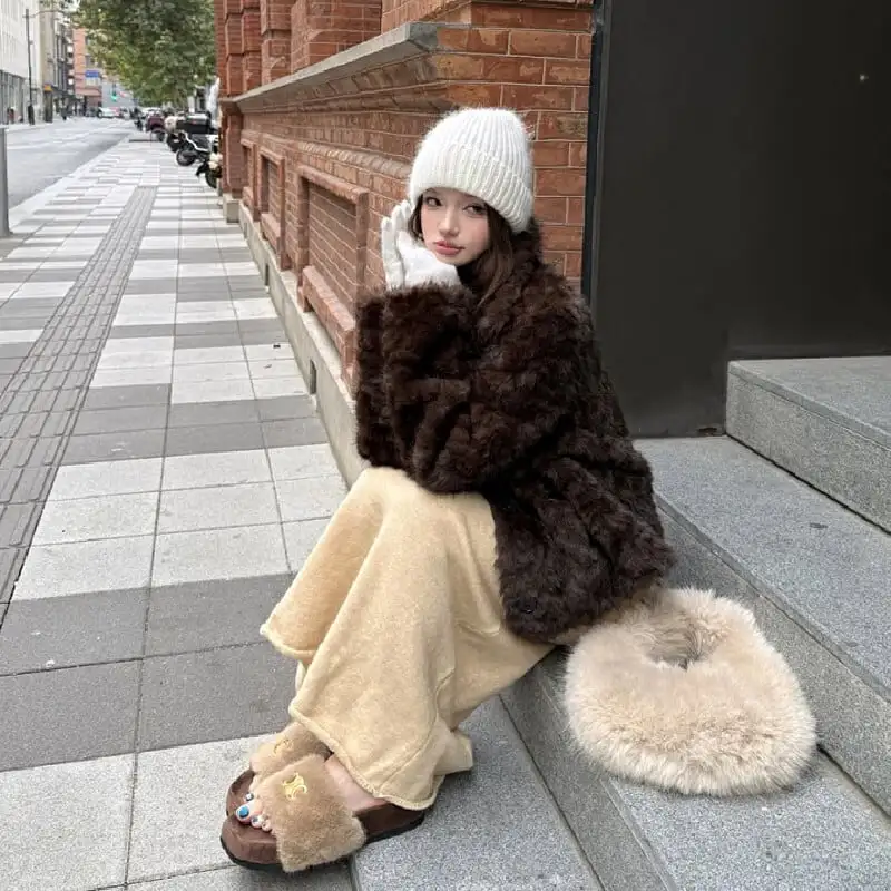 アウター フェイクファー モコモコ ジャケット お出かけコーデ