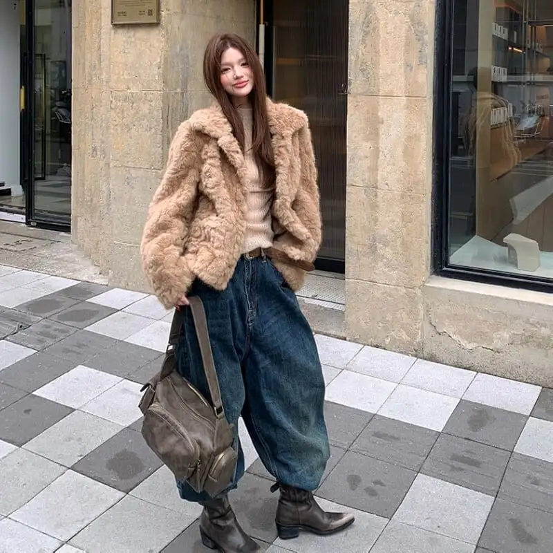 アウター フェイクファー モコモコ ジャケット お出かけコーデ