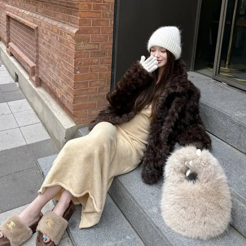 アウター フェイクファー モコモコ ジャケット お出かけコーデ