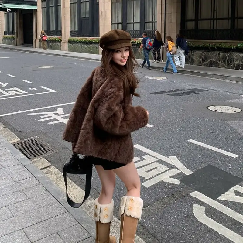 リバーシブルジャケット  ファーライニング ノッチドカラー コーヒー色