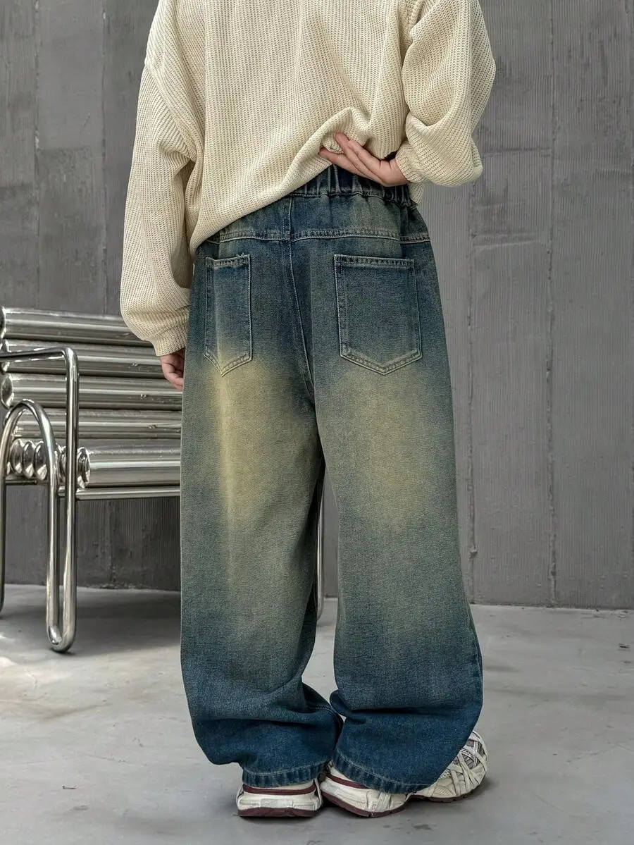 【110-160cm】男の子 ルーズフィット ストレートレッグ カジュアル ジーンズ