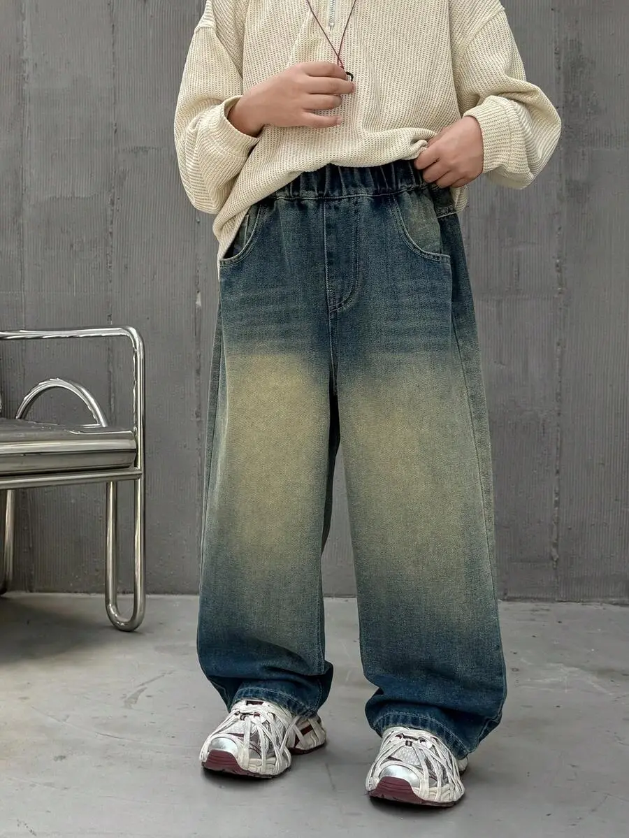 【110-160cm】男の子 ルーズフィット ストレートレッグ カジュアル ジーンズ