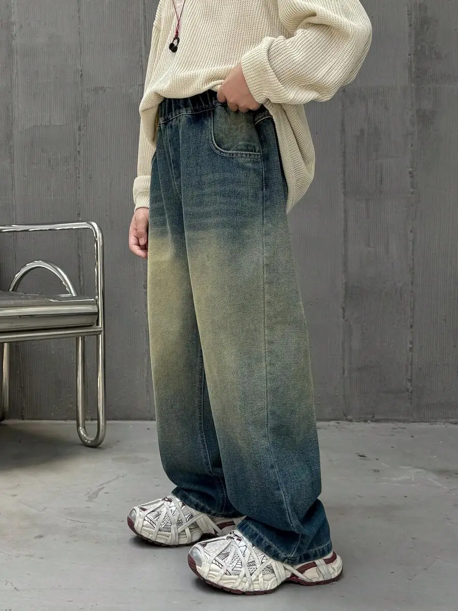 【110-160cm】男の子 ルーズフィット ストレートレッグ カジュアル ジーンズ