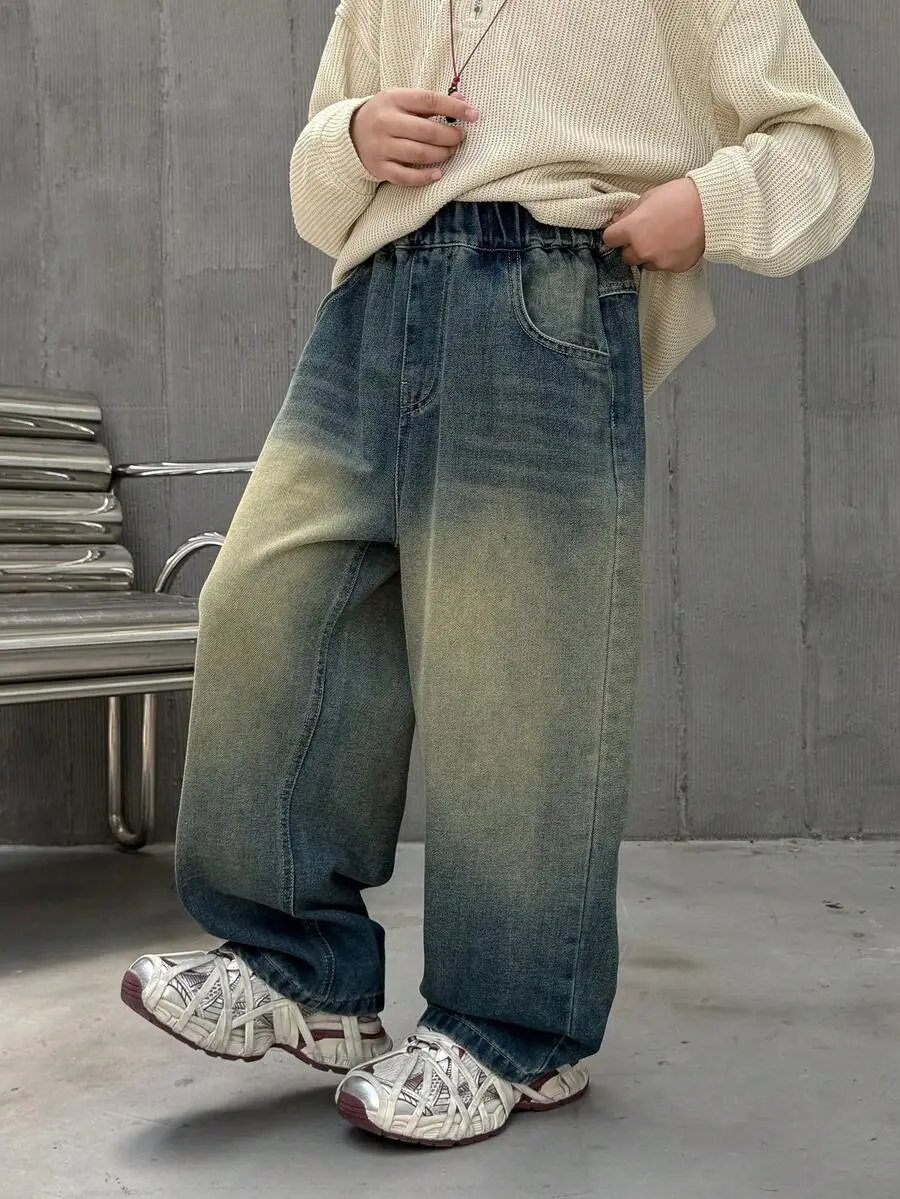 【110-160cm】男の子 ルーズフィット ストレートレッグ カジュアル ジーンズ