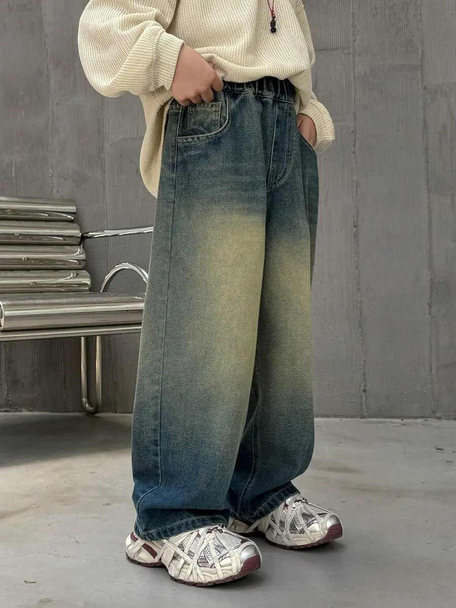 【110-160cm】男の子 ルーズフィット ストレートレッグ カジュアル ジーンズ