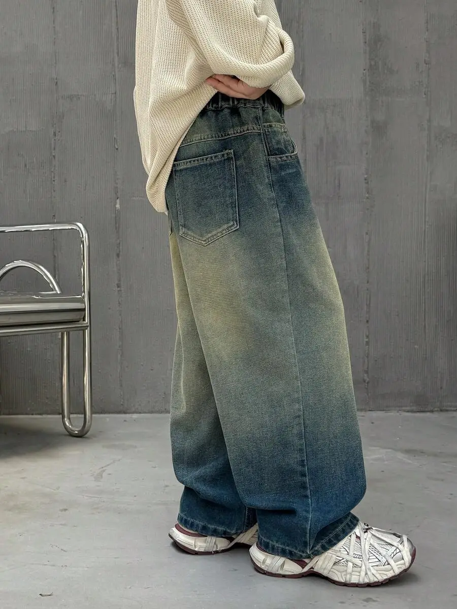 【110-160cm】男の子 ルーズフィット ストレートレッグ カジュアル ジーンズ