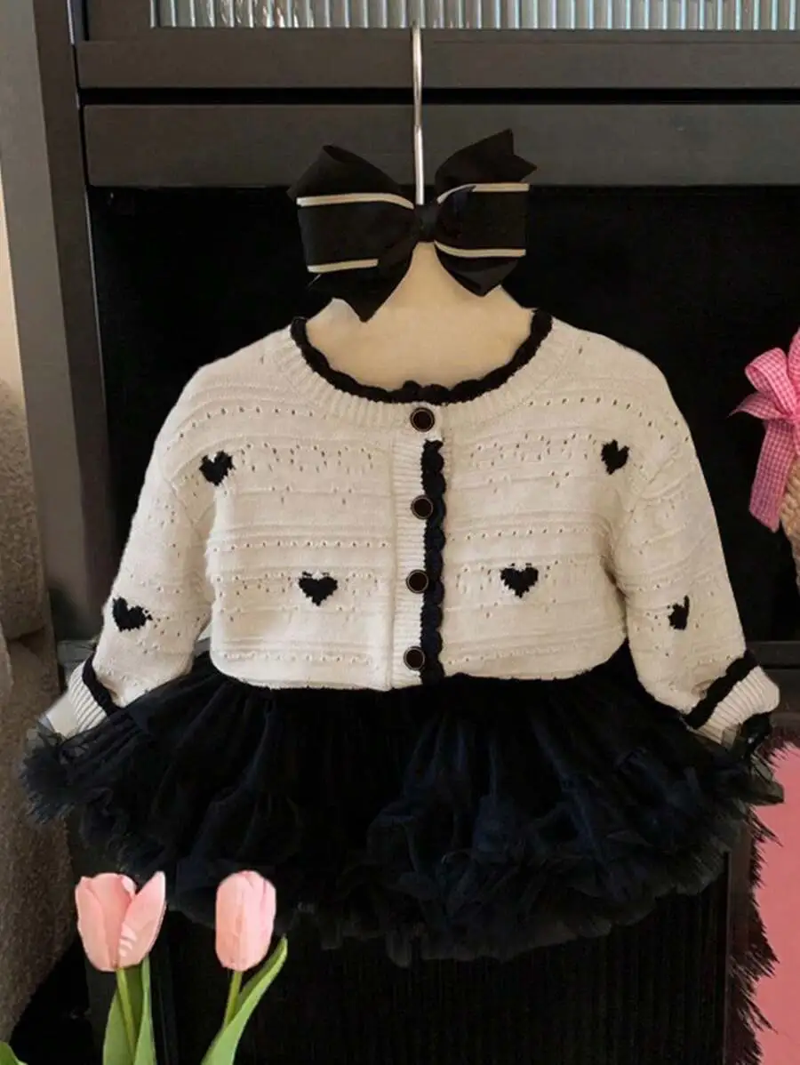 【90-160cm】ガールズ ファッション  ハート柄 着心地良い カーディガン