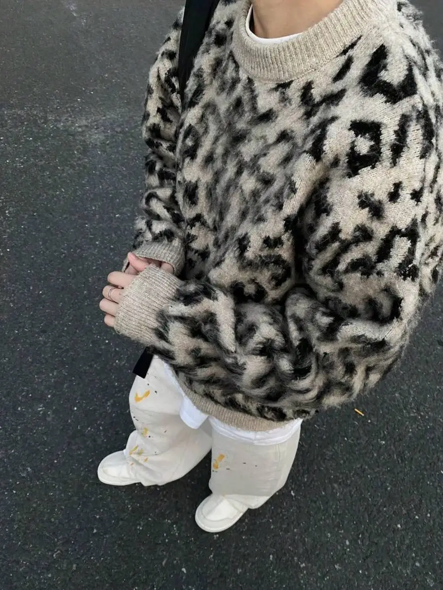 ヒョウ柄  リラックス ストリート ニット クルーネック セーター