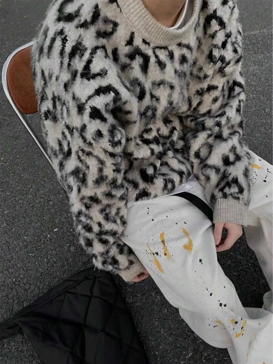 ヒョウ柄  リラックス ストリート ニット クルーネック セーター