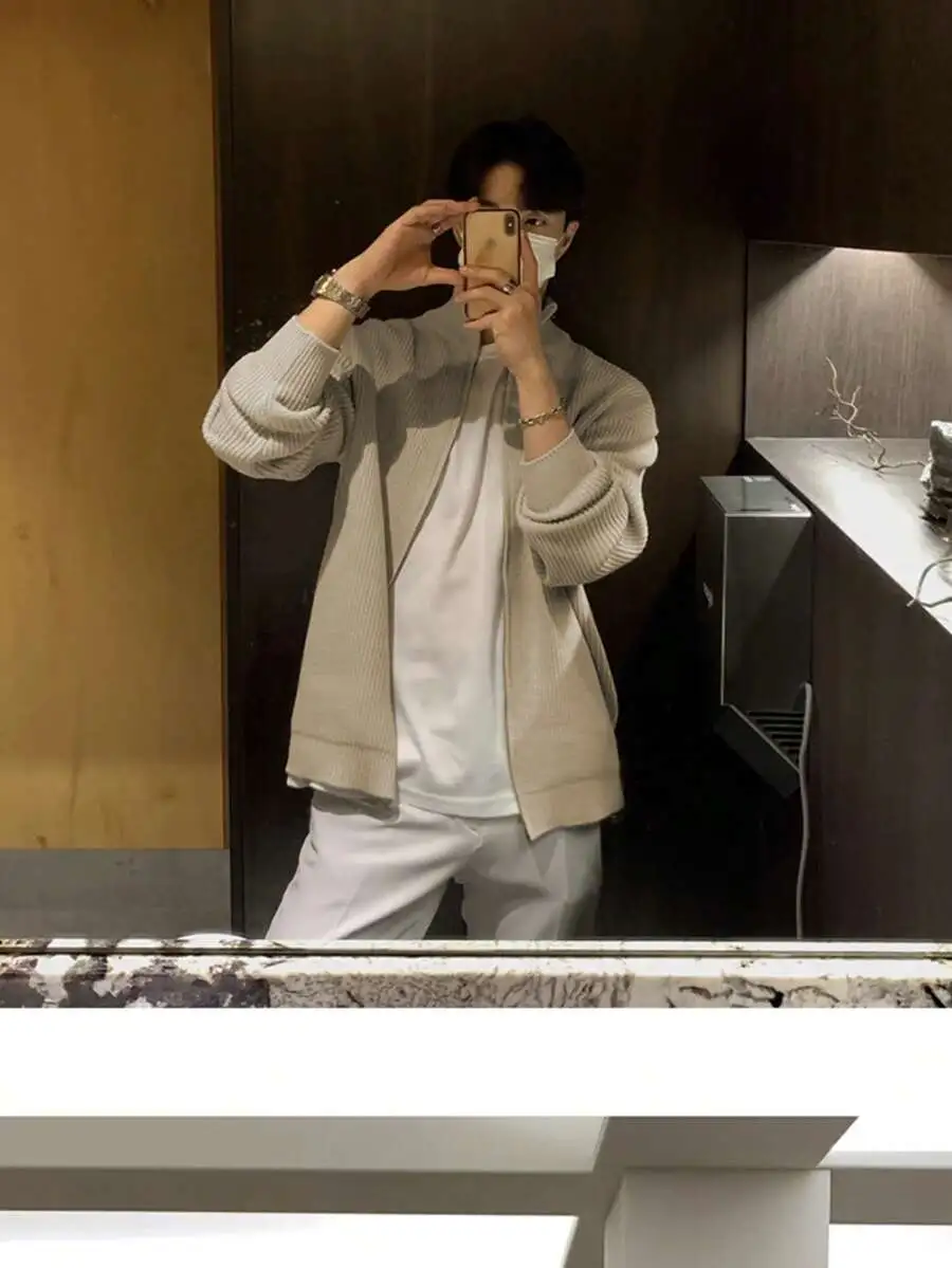 ルーズ 無地 ジップアップ カジュアル 長袖 ニットセーター