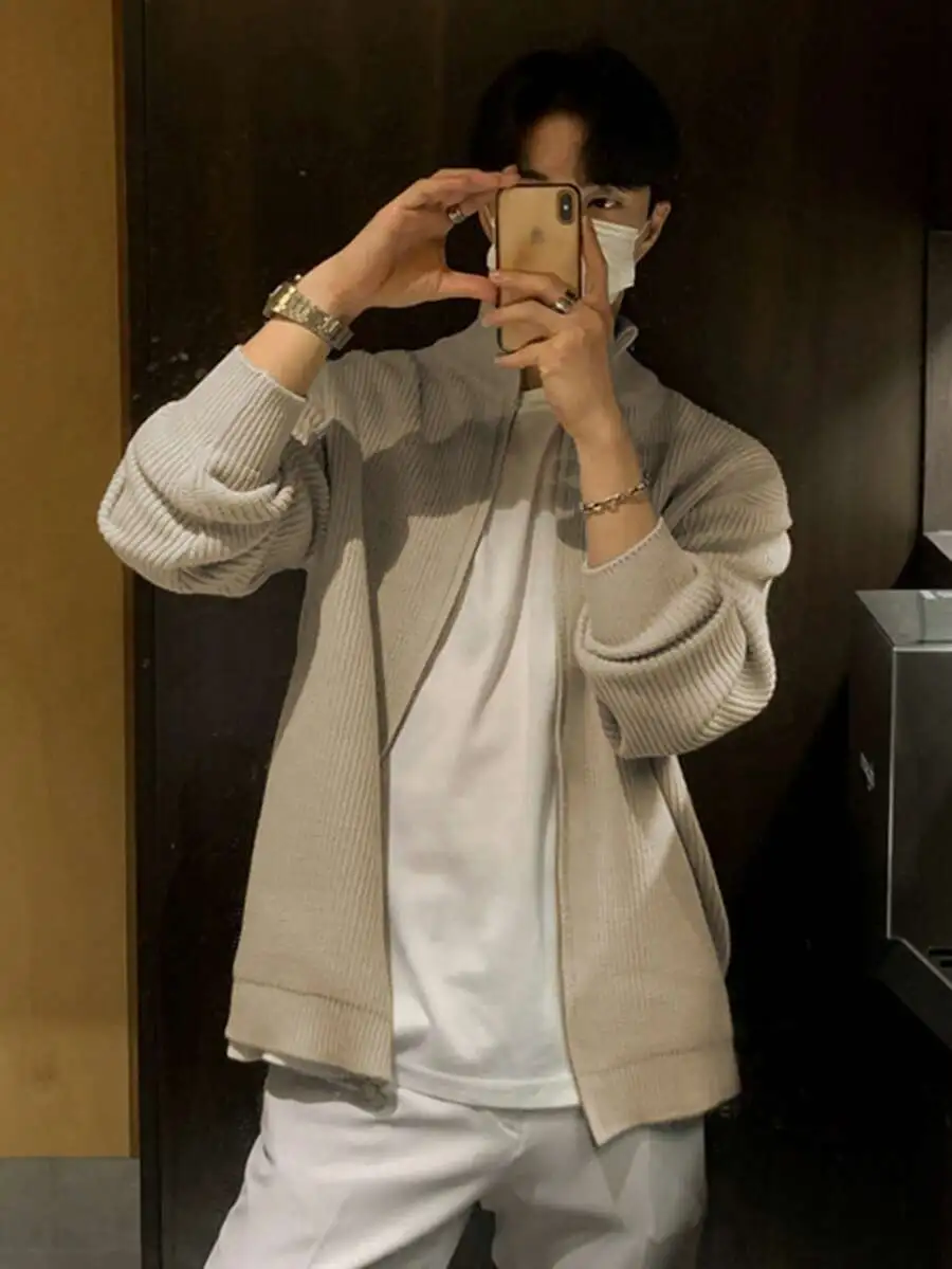 ルーズ 無地 ジップアップ カジュアル 長袖 ニットセーター