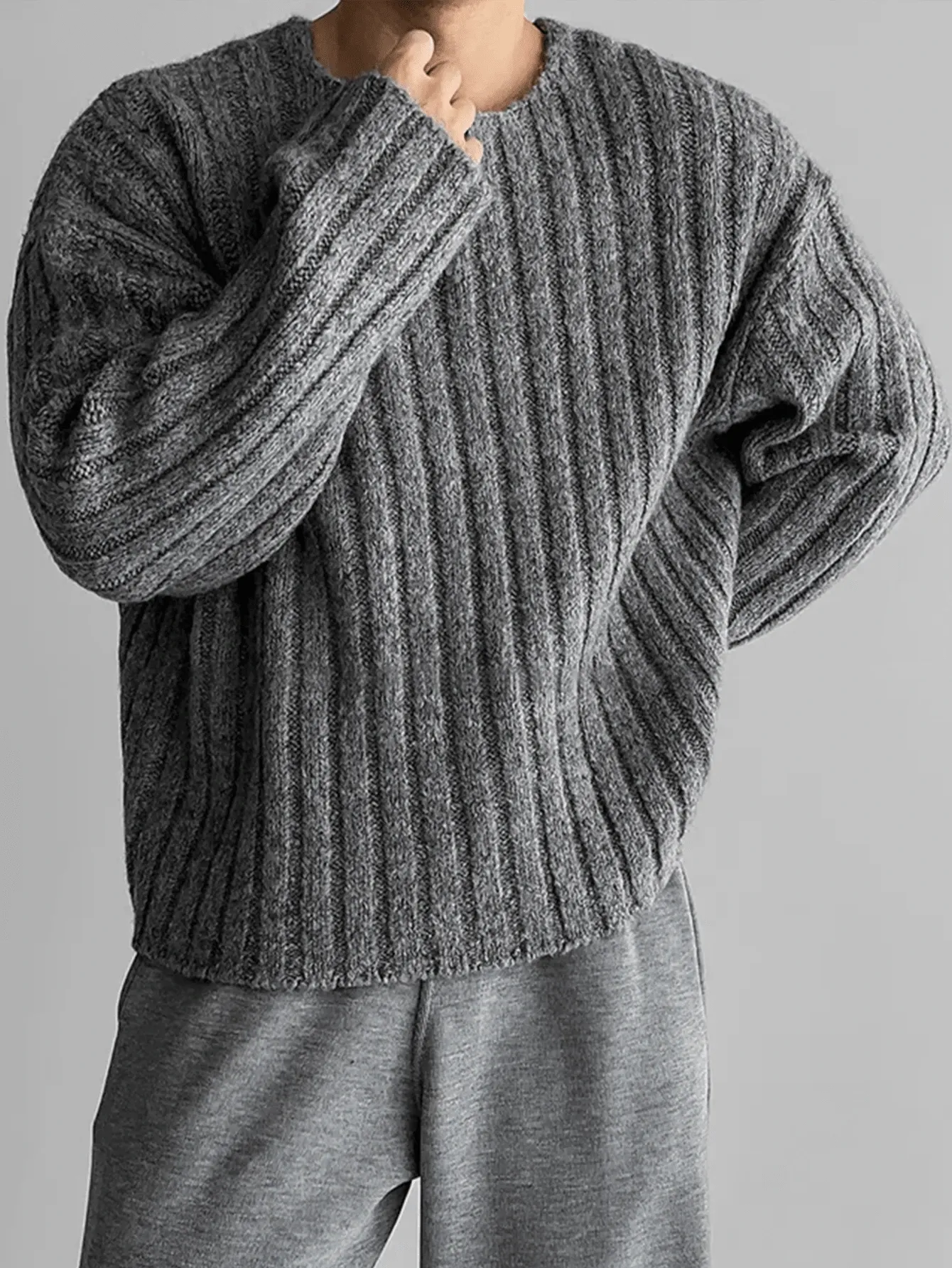 ストリート ドロップショルダー クルーネック 長袖 ニットプルオーバー セーター