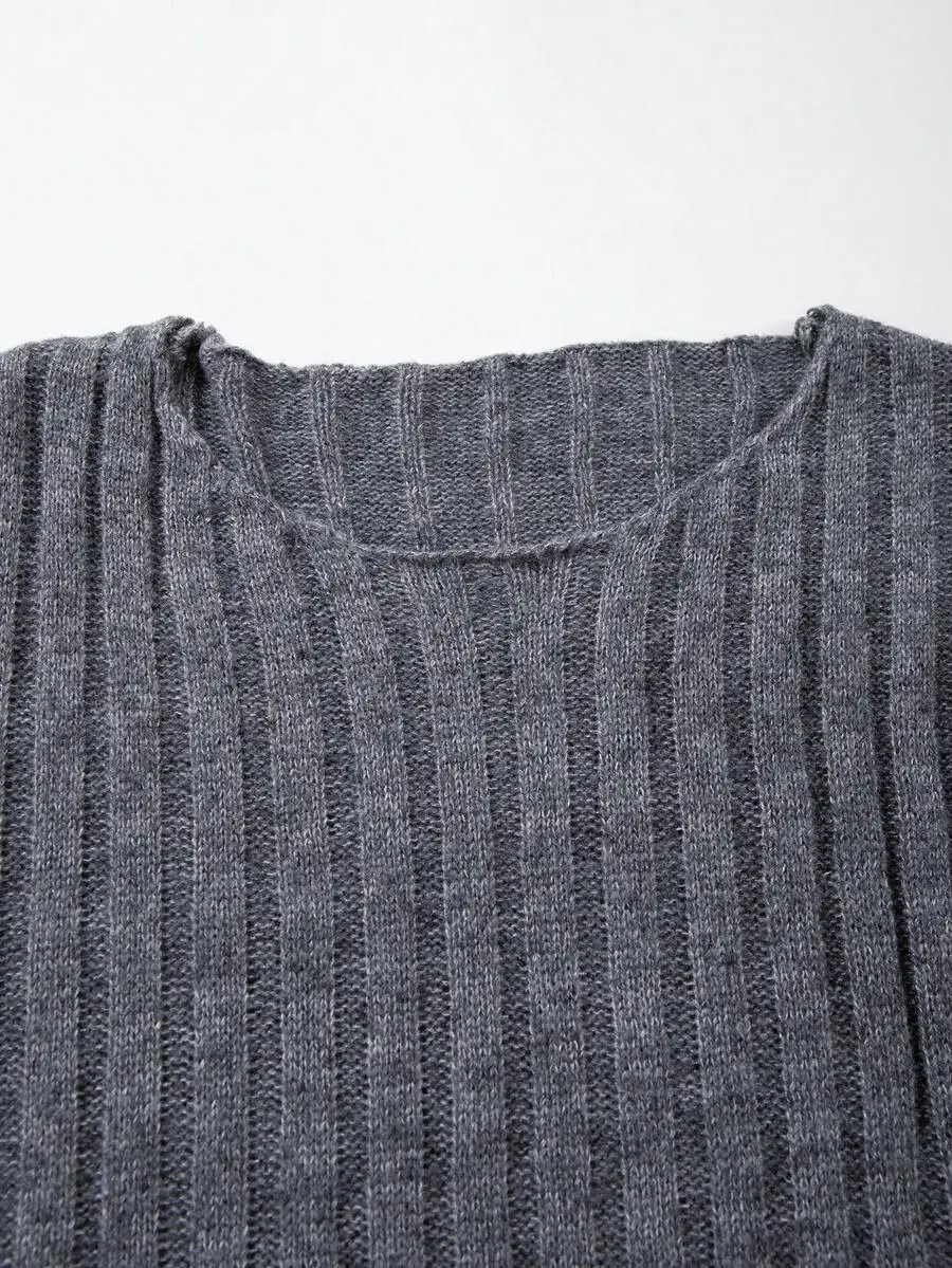 ストリート ドロップショルダー クルーネック 長袖 ニットプルオーバー セーター