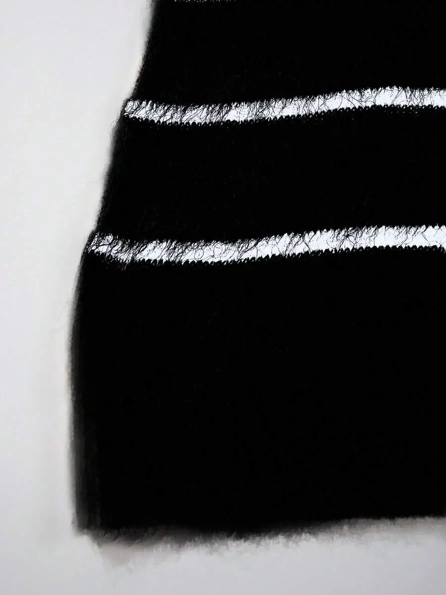 ユニセックス カジュアル ルーズフィット ストライプ柄 プルオーバーセーター