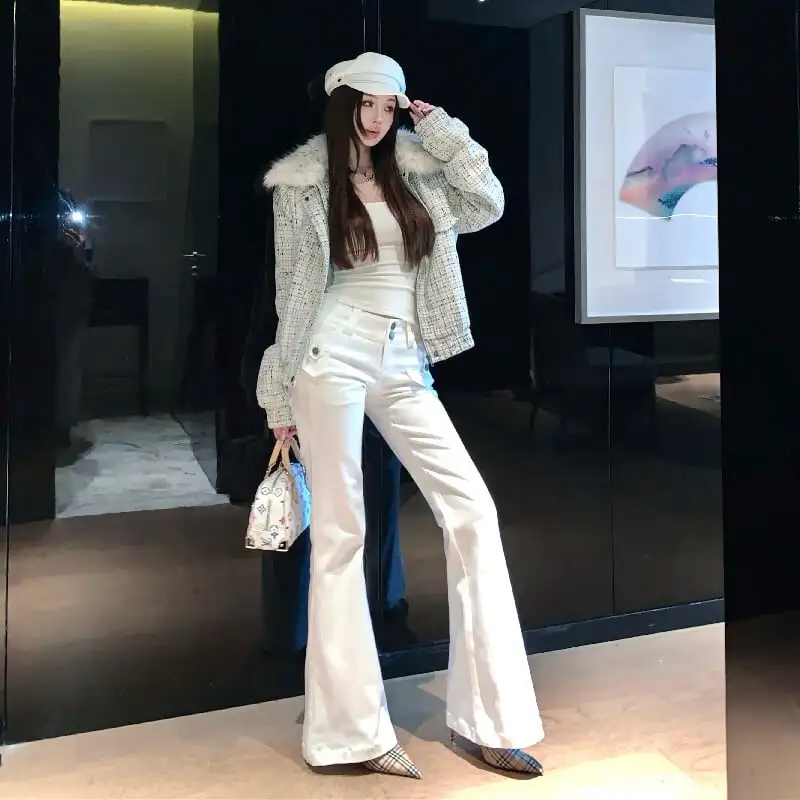 シティガールファッション ツイード ゆったり ファー付き キルティングジャケット