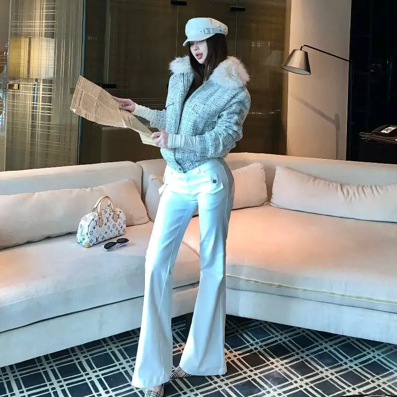 シティガールファッション ツイード ゆったり ファー付き キルティングジャケット