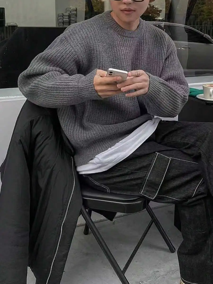 着心地の良い ニット セーター カジュアル ユニセックス 長袖 トップス