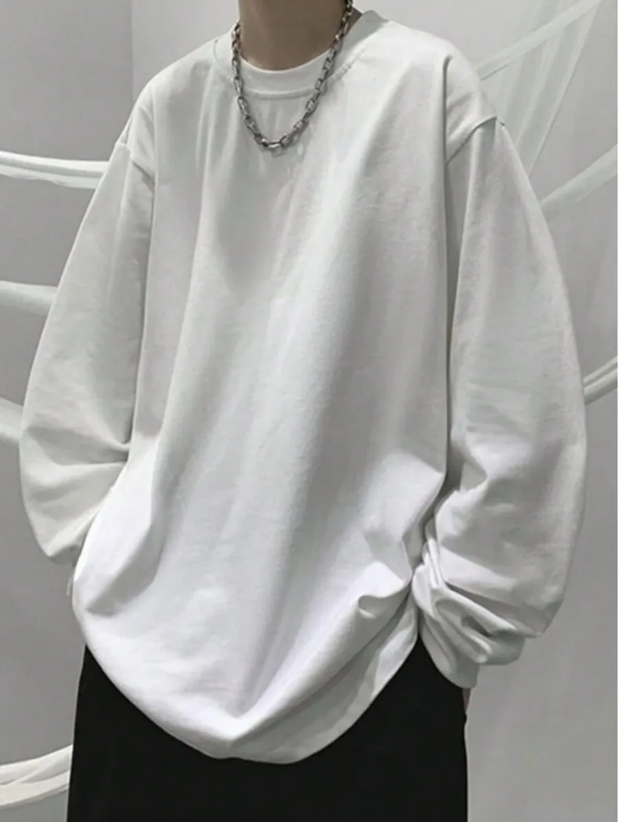 無地 ラウンドネック クルーネック ホワイト 長袖 カジュアル スウェットシャツ
